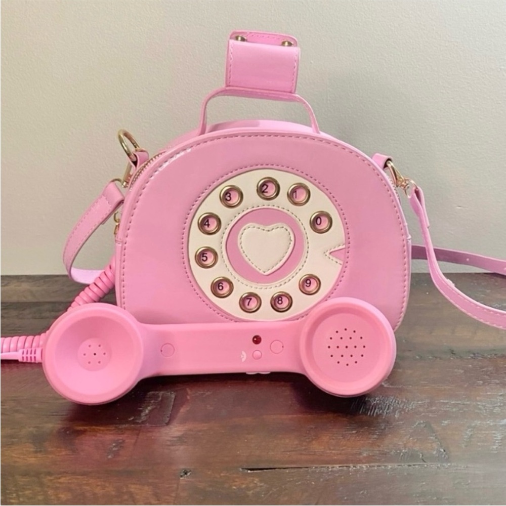 Pink Retro Rotary Telephone Clutch Purse Crossbody Handbag - Picture 4 of 11